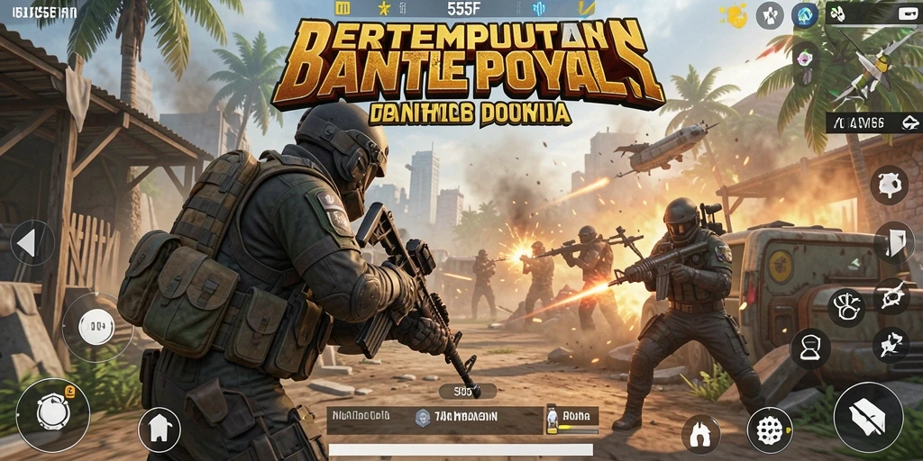 Tampilan gameplay Battle Royale yang mendebarkan di 555F.