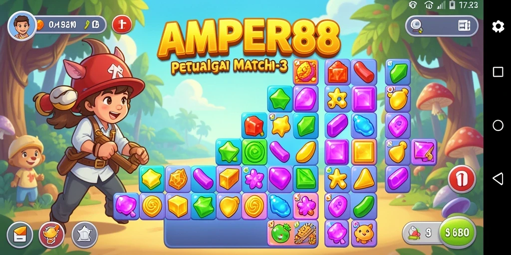 Tampilan menakjubkan dari gameplay AMPER88 dalam mencocokkan batu permata.