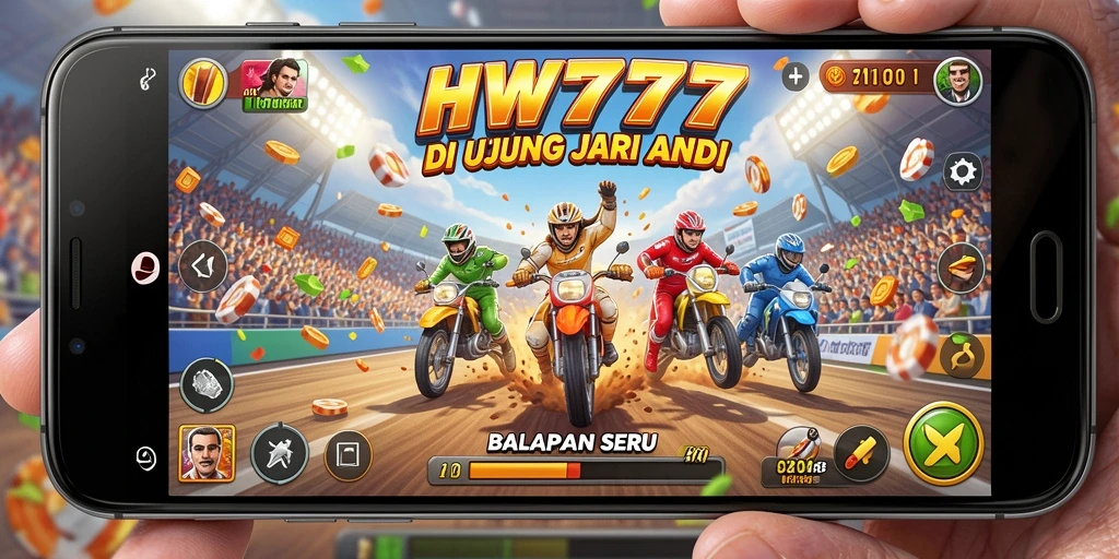 Screenshot HW777 menampilkan aksi balapan yang cepat dan menegangkan.