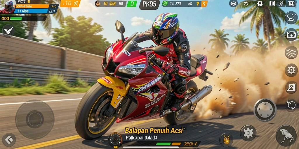 Gameplay PK95 menunjukkan aksi balapan motor yang menegangkan.