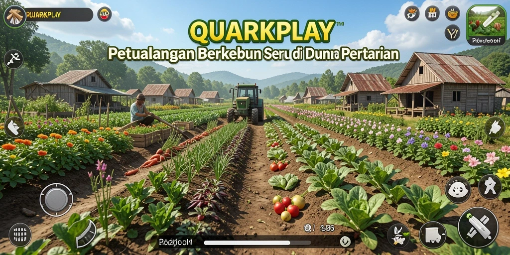Screenshot gameplay <strong>QUARKPLAY</strong> menunjukkan keseruan bertani yang interaktif.