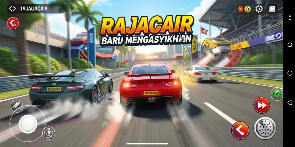 Gameplay balap seru dalam RAJACAIR dengan kendaraan cepat.
