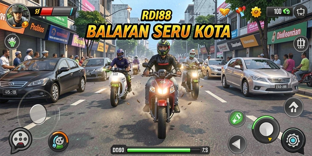 Tangkapan layar RDI88 menampilkan mobil balap di jalur perkotaan.
