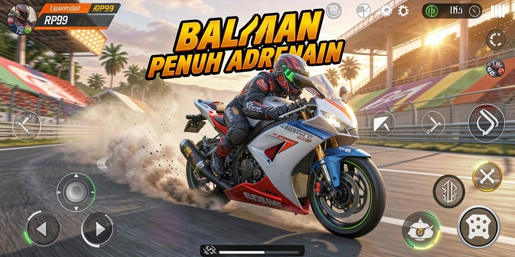 Gameplay RP99 yang mendebarkan dengan aksi balapan motor.