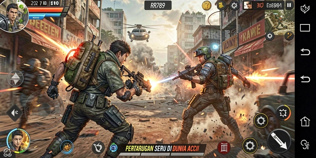 Screenshot menunjukkan aksi intens gameplay di RR789.