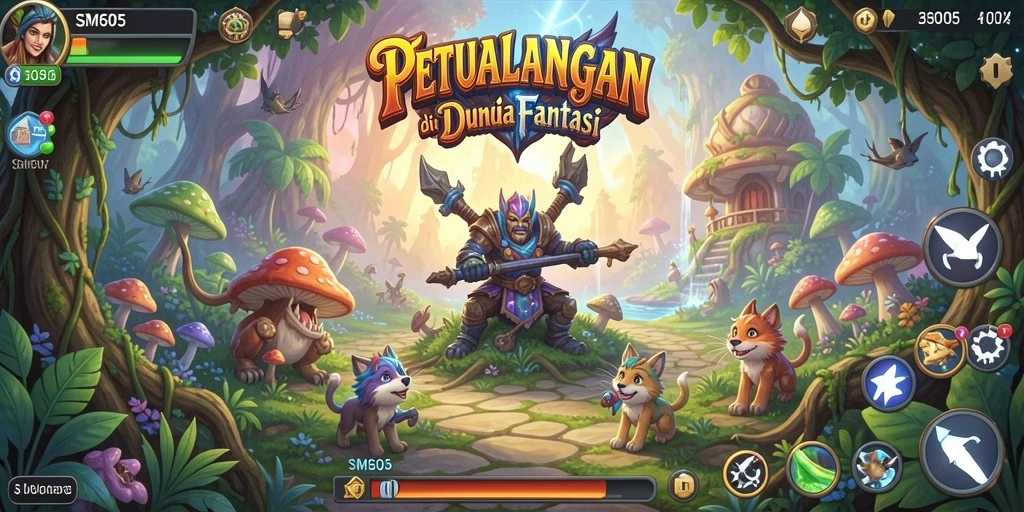 Tampilan gameplay menampilkan eksplorasi dunia fantastis di SM605.