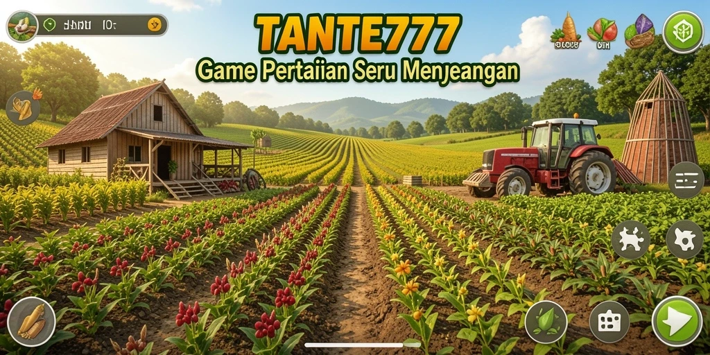 Tangkapan layar utama TANTE777 dengan aktivitas bertani yang mengasyikkan.
